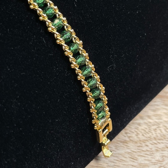 Vintage Deadstock 10KT Gold Filled Bracelet with Green Quartz Faceted Crystals - Picture 6 of 7